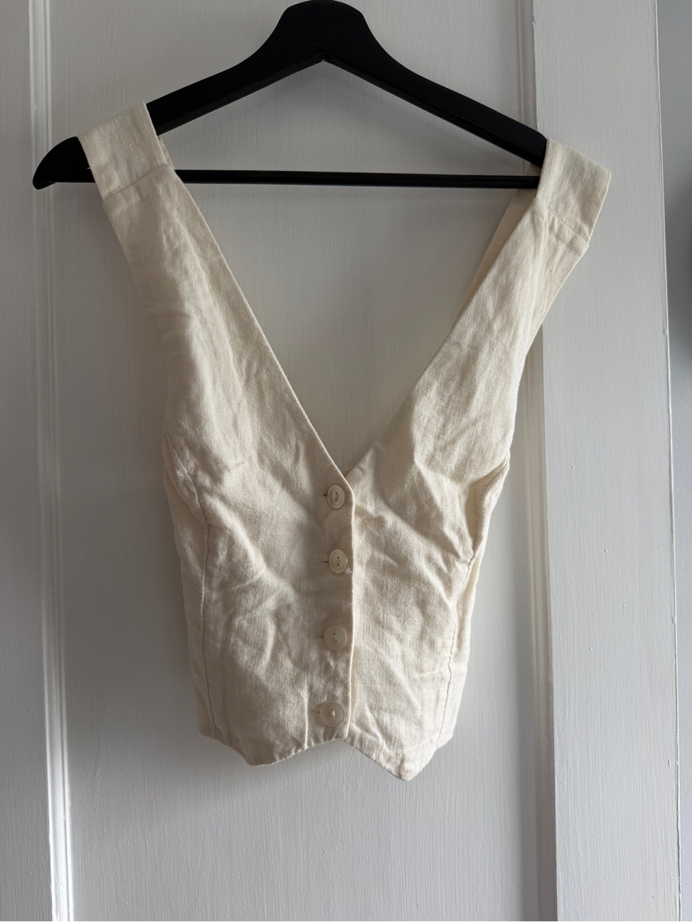 Abercrombie & Fitch Cream Button-Front V-Neck Crop Top